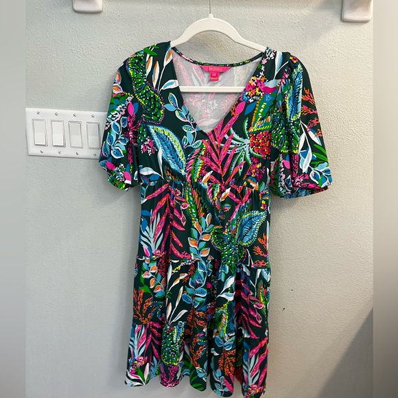 NWOT Lilly Pulitzer Chiara Tiered short sleeve dress Multi sunshine jungle sz xs - Picture 2 of 7